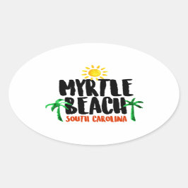Myrtle Beach Waterverf Ovale Sticker
