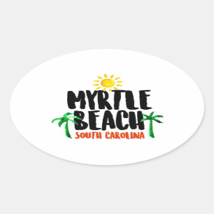 Myrtle Beach Waterverf Ovale Sticker