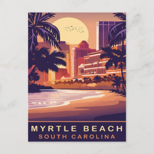 Myrtle Beach, Zonsondergang, South Carolina, Reize Briefkaart
