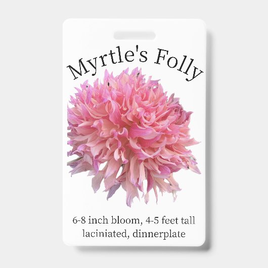Myrtle's Folly Dahlia ID-badge Badge (Voorzijde)