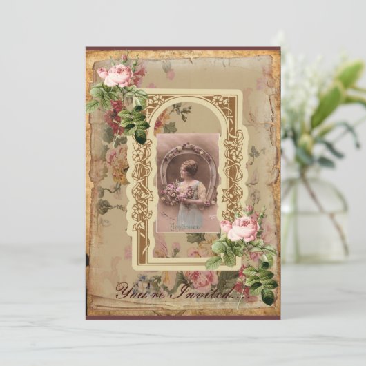 Mys Elegant Rozen Moederdag uitnodiging (Staand voorkant)