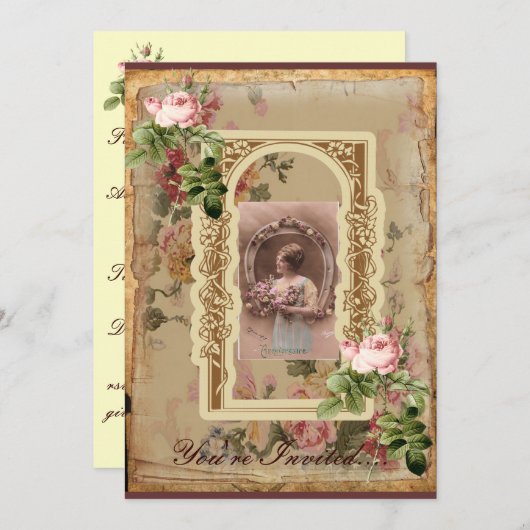 Mys Elegant Rozen Moederdag uitnodiging (Voorkant / Achterkant)