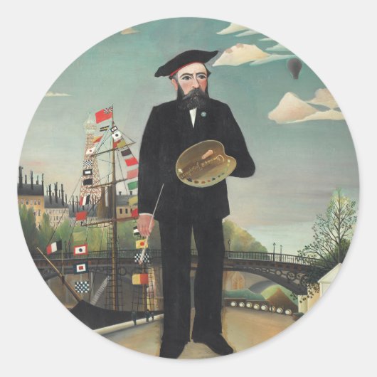 Myself Portrait Landscape 1890, Henri Rousseau Ronde Sticker (Voorkant)
