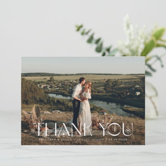 Mysical Elegantie Foto Huwelijk Bedankkaart (Staand voorkant)