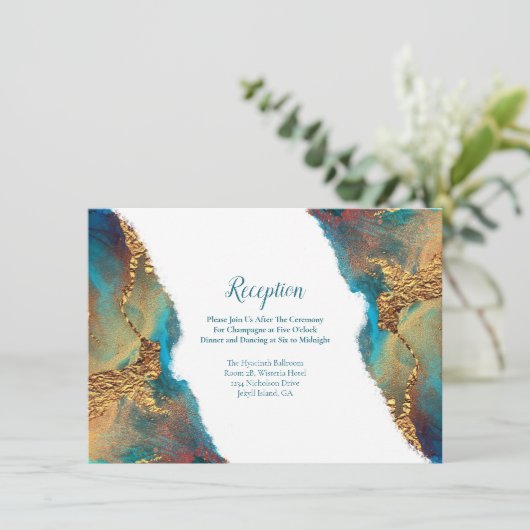 Mysterie Abstracte Blauwgroen koraalgoudopname Informatiekaartje (Staand voorkant)