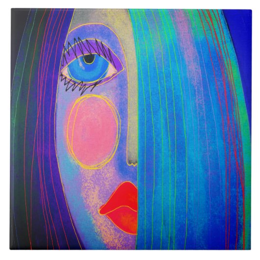 Mysterie Abstracte digitale schilderij van een vro Tegeltje (Voorkant)