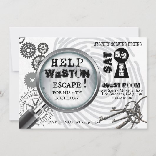 Mysterie Escape room Uitnodiging (Voorkant)