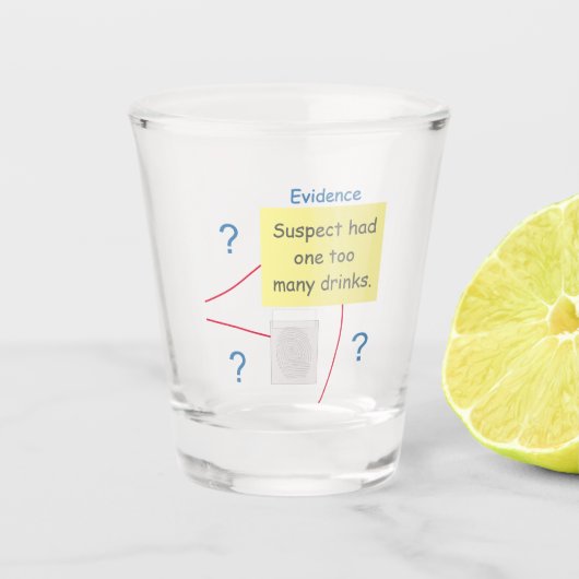 Mysterie Misdaad Oplossen Bewijzenbord Shot Glas (Voorkant)
