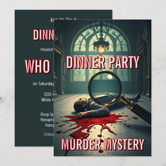 Mysterie moord dinerfeest thema doe-het-zelf kaart (Voorkant / Achterkant)