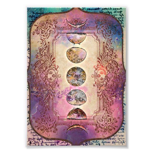 Mysterie pasta-Waterverf Moon Phases Art Foto Afdruk (Voorkant)