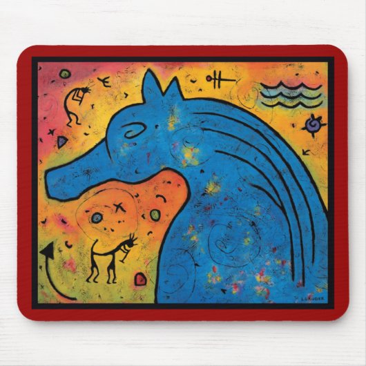 Mysterie van Muismat van blauwe paarden - 9,25 x 7 (Voorkant)