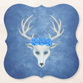 Mysterie White Deer Head Blue Eyes Rozen Antlers Kartonnen Onderzetters (Voorkant)