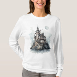 Mysteriek gotisch kasteel Halloween-kunst T-shirt