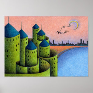 Mysteriek oud kasteel aan het meer. poster
