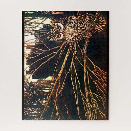 Mysteriel kasteel in de bossen en uil legpuzzel (Verticaal)