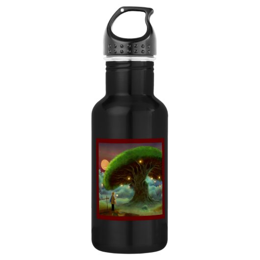 Mysteriele Magische Boom bij Night Bottle Black Waterfles (Voorkant)