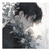 Mysterieus Man en bloemen Foto Afdruk (Voorkant)