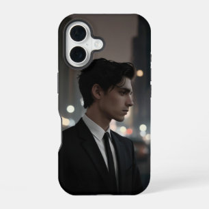 Mysterieus Man in Suit at Night – Cinematic Urban iPhone 16 Hoesje