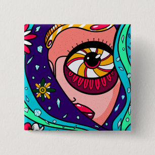 Mysterieus Meisje - Esthetische Muzikant Kunst Vierkante Button 5,1 Cm