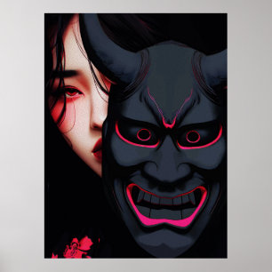 Mysterieus Meisje met Oni Masker Donkere Japanse H Poster