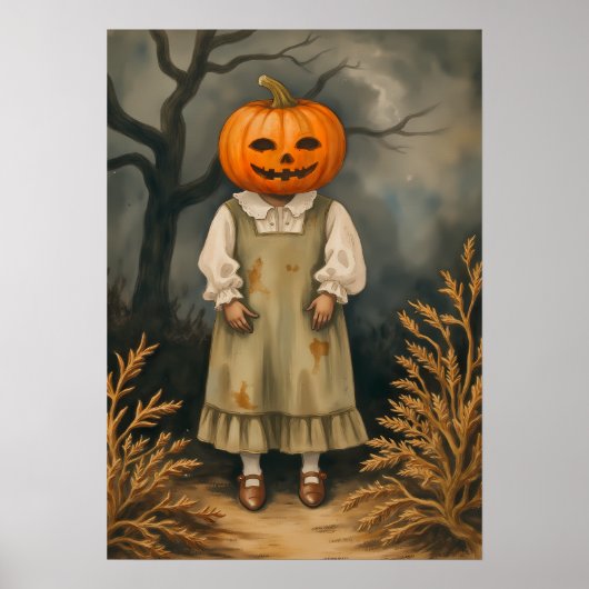 Mysterieus meisje met pompoenhoofd - Spooky Poster (Voorkant)