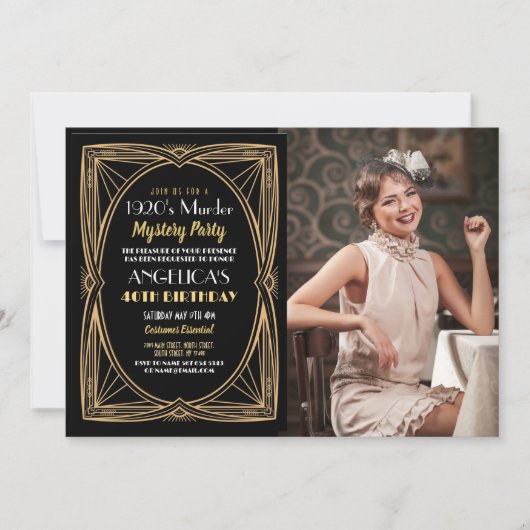 Mysterieus moorddiner jaren 20 verjaardagsfeest fo kaart (Voorkant)