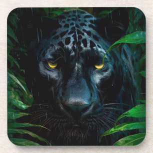 Mysterieus ontwerp van zwarte panter jungle wildli bier onderzetter