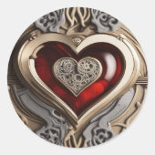 Mysterieus Ornament met een rood hart Ronde Sticker (Voorkant)