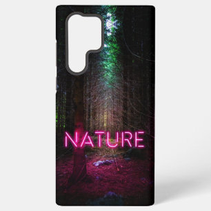 Mysterieus sparrenbos natuur neon magenta bord samsung galaxy hoesje