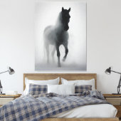 Mysterieus zwart paard uit de mist canvas afdruk (Insitu (Slaapkamer))