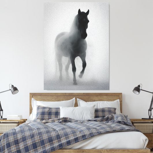 Mysterieus zwart paard uit de mist canvas afdruk (Insitu (Slaapkamer))