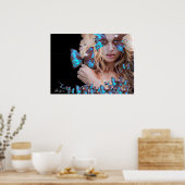 MYSTERIEUZE BEAUTY MET BLAUWE BUTTERFLES POSTER (Keuken)