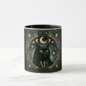Mysterieuze Black Cat Celestial Art Nouveau Design Mok (Midden)
