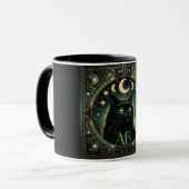 Mysterieuze Black Cat Celestial Art Nouveau Design Mok (Voorkant links)