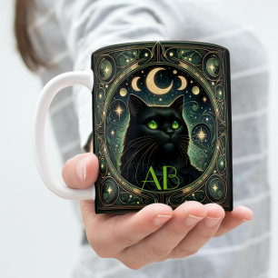 Mysterieuze Black Cat Celestial Art Nouveau Design Mok