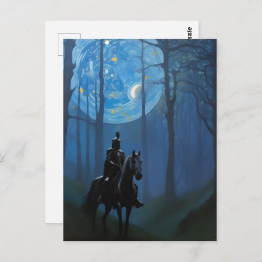 Mysterieuze Black Knight in het Moonlit Bos Briefkaart (Voorkant / Achterkant)