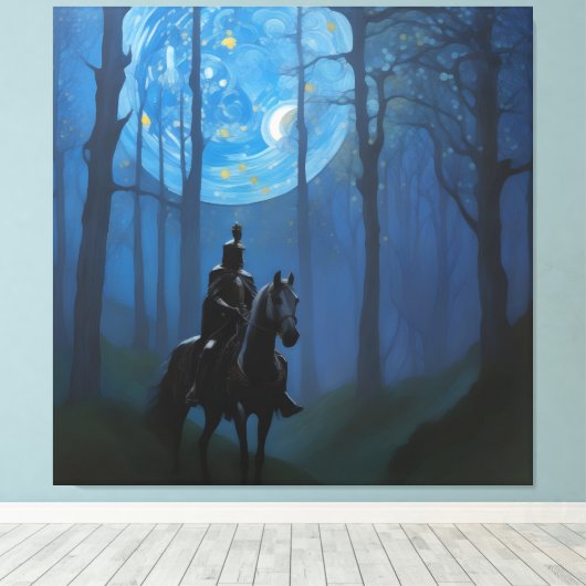 Mysterieuze Black Knight in het Moonlit Bos Canvas Afdruk (Insitu (Houten vloer))