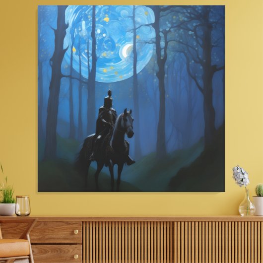 Mysterieuze Black Knight in het Moonlit Bos Canvas Afdruk (Insitu (Woonkamer))