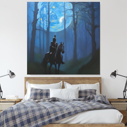 Mysterieuze Black Knight in het Moonlit Bos Canvas Afdruk (Insitu (Slaapkamer))