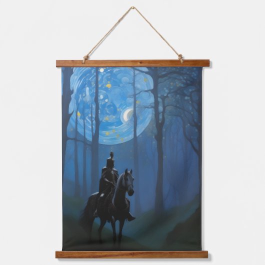 Mysterieuze Black Knight in het Moonlit Bos Hangend Wandkleed (Voorkant)