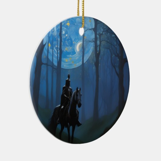Mysterieuze Black Knight in het Moonlit Bos Keramisch Ornament (Rechts)