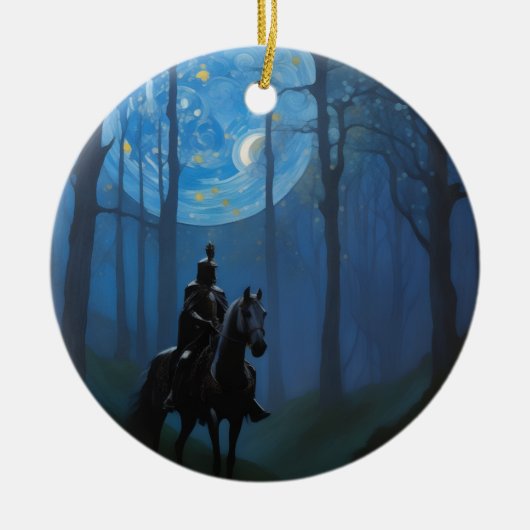 Mysterieuze Black Knight in het Moonlit Bos Keramisch Ornament (Voorkant)