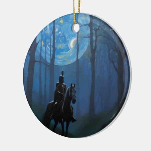 Mysterieuze Black Knight in het Moonlit Bos Keramisch Ornament (Links)