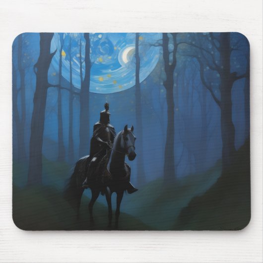Mysterieuze Black Knight in het Moonlit Bos Muismat (Voorkant)