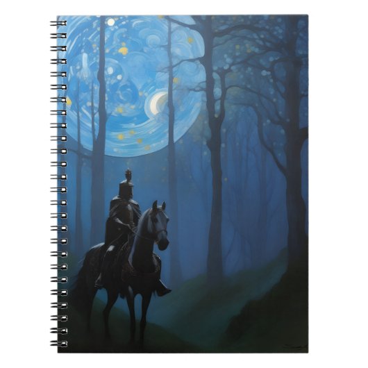 Mysterieuze Black Knight in het Moonlit Bos Notitieboek (Voorkant)