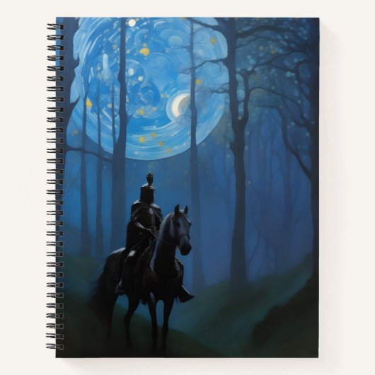 Mysterieuze Black Knight in het Moonlit Bos Notitieboek (Voorkant)