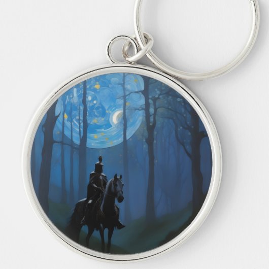 Mysterieuze Black Knight in het Moonlit Bos Sleutelhanger (Voorkant)