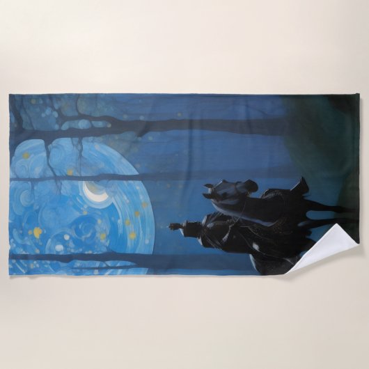 Mysterieuze Black Knight in het Moonlit Bos Strandlaken (Voorkant)