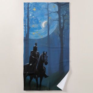 Mysterieuze Black Knight in het Moonlit Bos Strandlaken