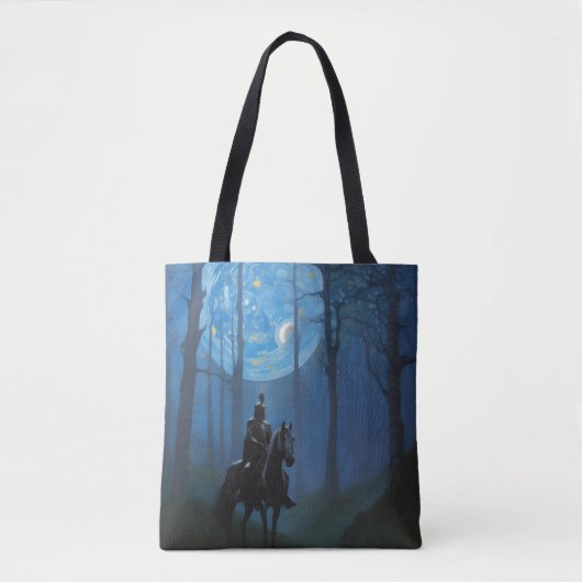 Mysterieuze Black Knight in het Moonlit Bos Tote Bag (Voorkant)